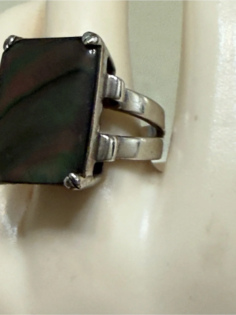 Vintage Abalone Sterling Silver Ring Size 7.25 Split Shank